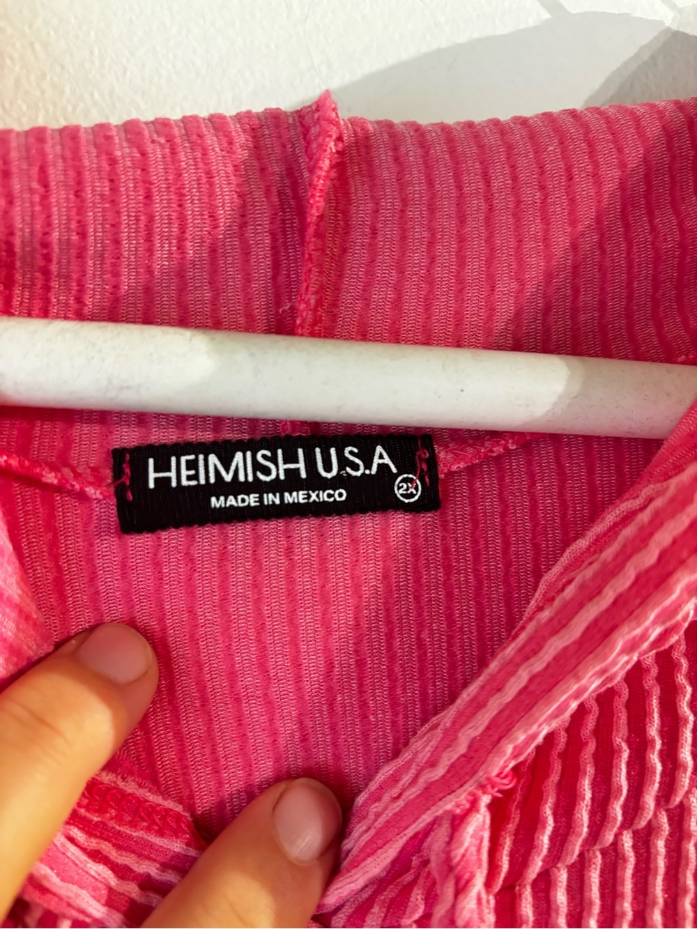 Heimish Bright Pink Hooded Short-Sleeve Ribbed Pullover Top 2X - Picture 5 of 7